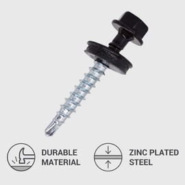 Marcopol (Pack of 50) Metal Roofing Bolts, 4.8 x 35mm Painted Self Drilling Screws with EPDM Washers, Sheet Metal Hex Bolt (50, Jet Black RAL 9005)