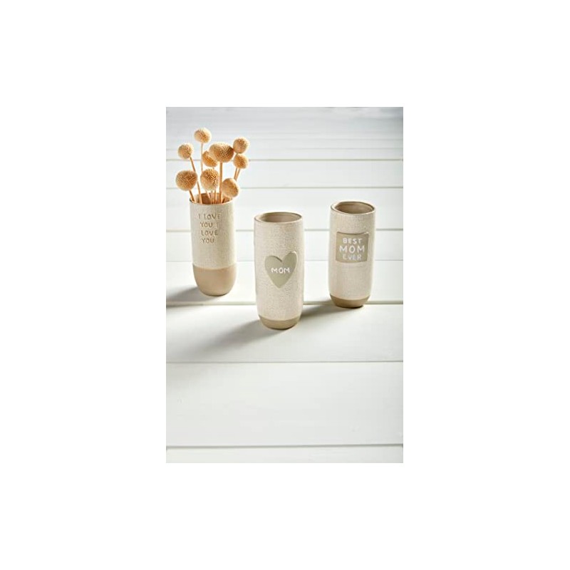 Mud Pie Textured Mom Vase, Love, White