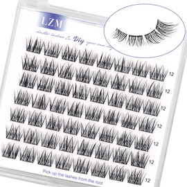 LZM Individual Eyelashes, C Curl, Fake Lashes, 8-14 mm, Natural Eyelashes, Individual False Eyelashes, Natural Look, Artificial Eyelashes, DIY Eyelash Extensions at Home, Cluster Lashes (wishes-12 mm)