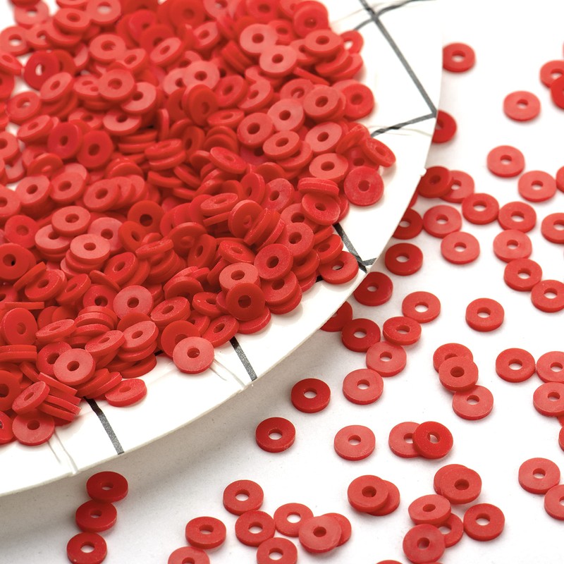 Hiswan Heishi 640pcs 6mm Red Polymer Clay Beads for Jewelry