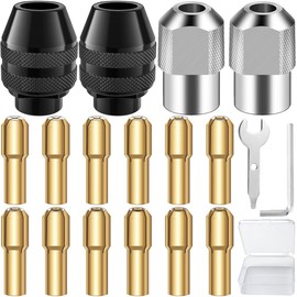 EATBALE Drill Chuck Collets Accessories for Dremel 7700 3000 4000 8200, M8 Metal Nut, 4486 Multi Chuck, Brass Collets (0.8-3.2mm), Keyless Quick Change Chuck Rotary Tool Replacement Set (16 Pcs)