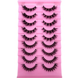 HBZGTLAD False Lashes Fluffy Mink Eyelashes 18mm Lashes Pack 10D Mink Curly Faux Mink Lashes Volume Dramatic Lashes 9 Pairs (LC-3)
