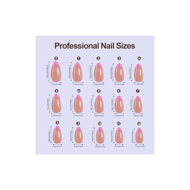 Misssix XBASICTIPS Uñas postizas francesas, 150 unidades, almendra mediana, gel