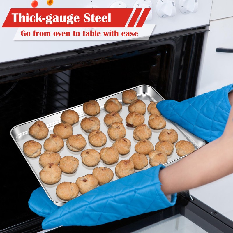 E-far Cookie Sheets Set of 4, 18”x13” Stainless Steel Baking