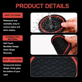 4PCS Car Cup Holder Coasters - 2.75 Inch Non-Slip Insert Water Bottle Holder Pads, Dustproof Automotive Interior Accessories Mat, Universal for Vehicles, Trucks, RVs (Red)