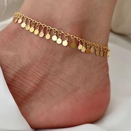 YUEKISEN Boho Gold Coin Disc Anklet Bracelet Vintage Round Disc Anklet Foot Chain Jewelry for Women Beach Summer