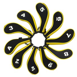Andux Number Print Golf Iron Club Head Covers Zipper Long Neck 10pcs/set Black/yellow