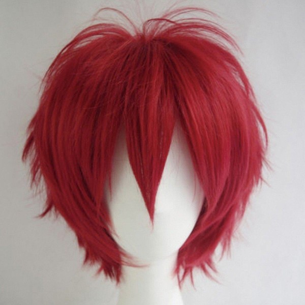S-noilite Women Mens Short Anime Cosplay Wigs Fluffy Straight Party Costume Synthetic Hair Full Wig for Unisex Wine Red