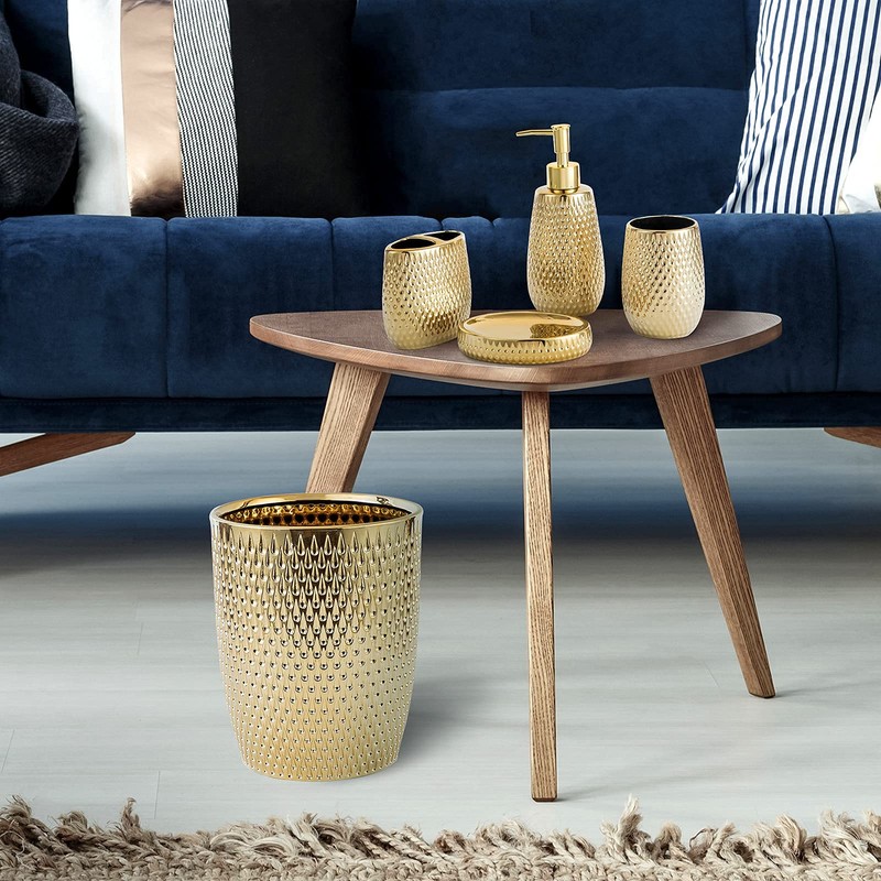 Modern Golden Small Trash Can Wastebasket, Garbage Container Bin for