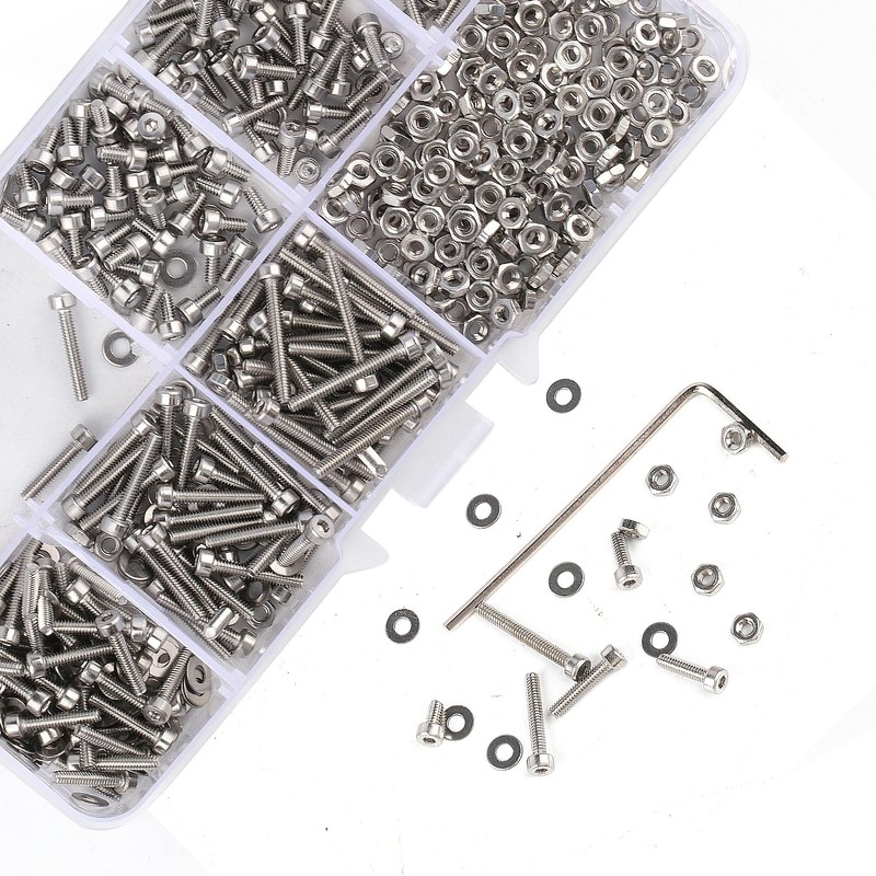 M2 Screws Set, Hexagonal Screws Nuts Set, Stainless Steel Cylinder