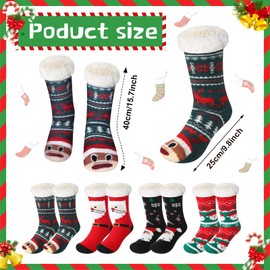 Jeyiour 4 Pairs Christmas Women's Fuzzy Slipper Socks Fleece Xmas Slipper Socks Thick Warm for Winter Christmas Party Gifts(Lovely Style)