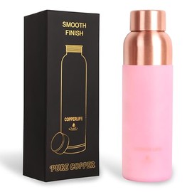 34 Ounces Pure Copper Water Bottle | Handcrafted, Leak-Proof, Eco-Friendly, Health-Boosting Bottle with Silicon Grip | Stylish, Reusable, Perfect for Hydration & Wellness (Pink Silicon Grip)