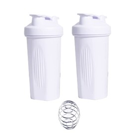Shaker Bottle Blender for Protein Powder Mix(BPA free)-Best 28 oz Shaker Cup w. Stainless Steel Whisk Ball-Juice Mixer-2 Bottles (28OZ-800ML, White)