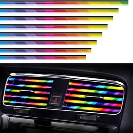VICDUEKG Pack of 10 Car Air Vent Decoration, 20 cm Car Styling Trim DIY Ventilation Grille Interior Strips, Car Accessories Interior for Most Air Vents (Multi-Colour)