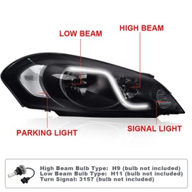 G-PLUS LED DRL Headlights W/O Bulbs, Compatible with 2006-2007 Chevy Monte Carlo/2006-2013 Impala/2014-2016 Impala Limited Headlamp, Driver & Passenger Side, Smoky lens Black Housing Clear Reflector