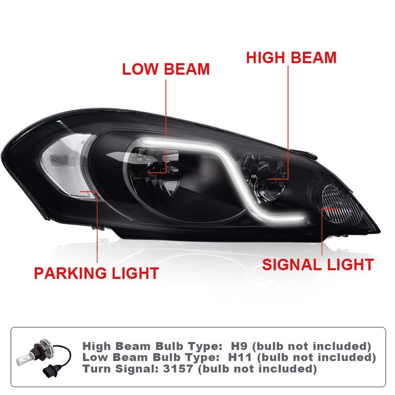 G-PLUS LED DRL Headlights W/O Bulbs, Compatible with 2006-2007 Chevy
