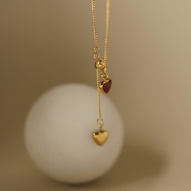 Dainty Double Hearts Red Enamel Choker Necklace for Women Sweet Cute Simple Forever Love Tassel Chain Small Heart Drop Pendant Tiny Lariat Y Necklaces Party Jewelry Valentine's Day Gift for Her