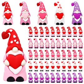 Halloscume 100 Pcs Mini Heart Gnomes Figurines Miniature Gnomes Figures to Hide and Seek Cute Tiny Red Pink Purple White 5 Color Ornament Decorations for Wedding Party Mother's Day Craft Gift
