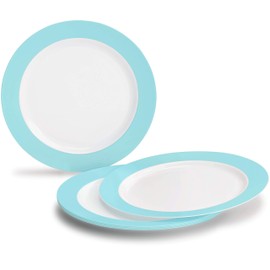 " OCCASIONS " 120 Plates Pack, Disposable Wedding Party Plastic Plates (7.5'' Appetizer/Dessert Plate, Rio in White & Pearled Turquoise Blue)