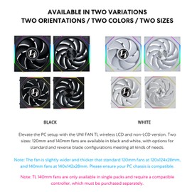 Lian Li UNI Fan TL - LCD Wireless 140 - Single Pack (Reverse Blade) - 2.4 GHz Wireless Signal ARGB Fan & Dual-Zone Lighting Control - 140mm - Controller NOT Included & Required -White (14RTLLCD1W1W)