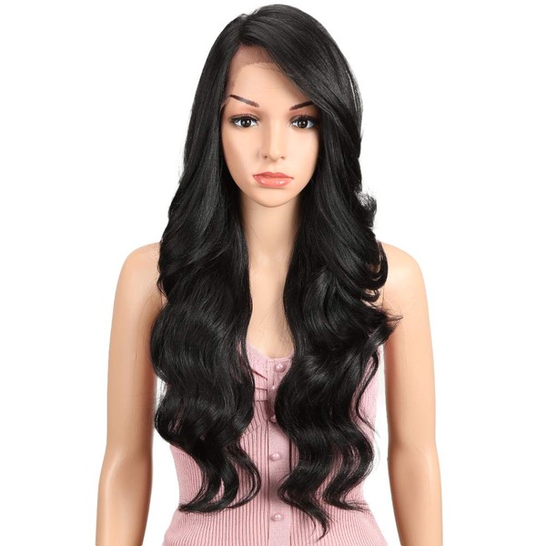 Joedir 26" Big Curly Wavy Supreme Free Parting HD Lace Frontal Wigs With Baby Hair High Temperature Synthetic Wigs For Women 180% Density Wigs(Black Color)
