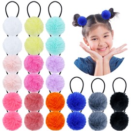Dizila 24 Pieces/12 Pairs Candy Color Fluffy Ball Pompom Hair Ties Rubber Bands Pigtail Ponytail Holders Hair Scrunchies Elastics Accessories for Baby Girls Infants Toddlers Kids Teens Thin Hair