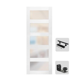 S&Z TOPHAND® 28 in x 84 in Glass MDF BarnDoor, PVC Surface, Simple DIY Assembly, with Senior Door Handle. Only Door, No Sliding Hardware Set.