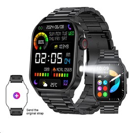 LIGE Square HD Multi-function Outdoor Smart Watch Wireless Call Waterproof Voice Assistant Wearable multiple sport wireless answer - Color: Black Steel Belt With Silicone Belt