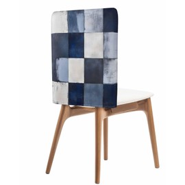 LOVE HOME DAY Chair Back Cover for Dining Room Set of 4 Abstract Minimalist Splicing Plaid Kitchen Chair Protecter Slipcovers for Holiday Party,Wedding,Banquet,Events Decor Watercolor Blue White Grid