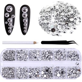 RODAKY 2000Pcs AB Silver Half Pearls for Crafts,Flatback Half Round Pearl for Nails,6 Sizes AB Silver Pearl Beads Rhinestones for Nails Art Design DIY Crafts Jewelry Making Clothe Shoes Decoration