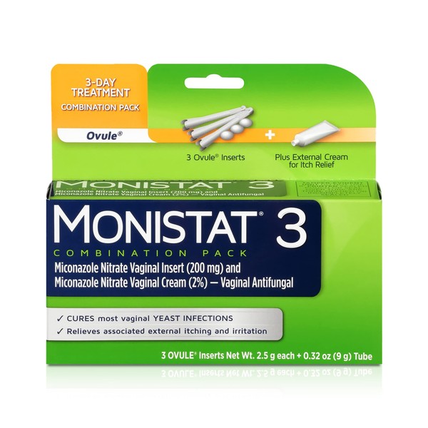 MONISTAT 3-Dose Yeast Infection Treatment For Women, 3 Ovule Inserts & External Itch Cream