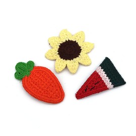 VOANZO 3 x hair clips, wool yarn, hair clips, fruit, watermelon, carrot, sunflowers, headdress, knitted hair clip, hair pins for women, girls