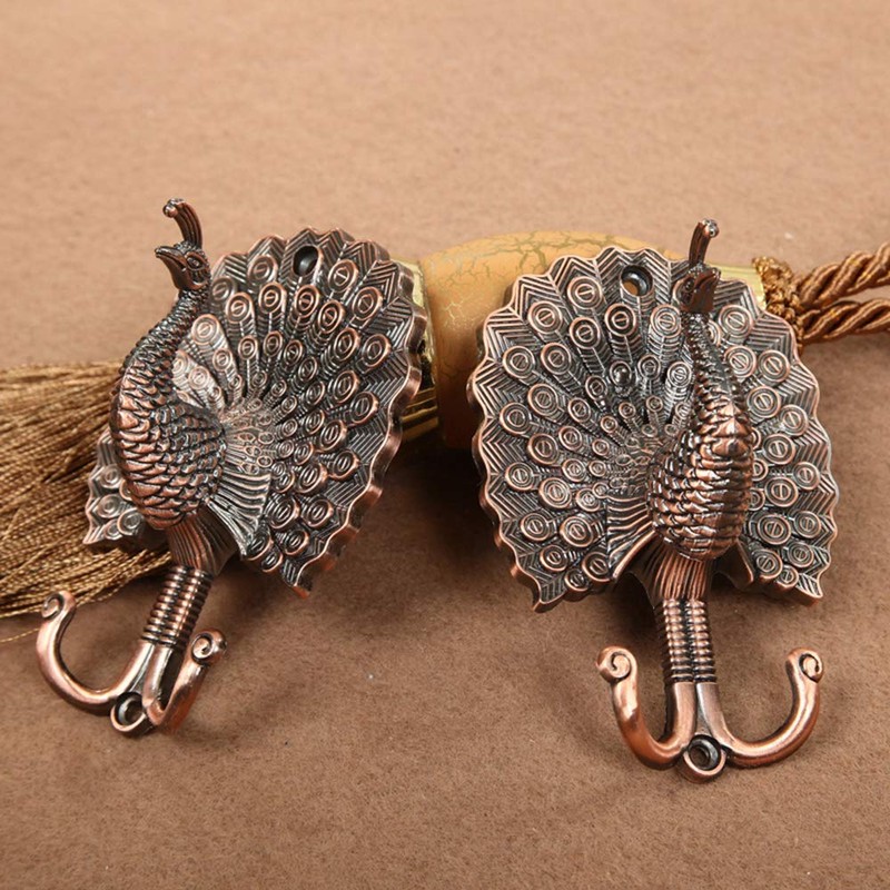 Ailejia 1Pair Peacock Curtain Holdbacks Zinc Alloy Wall Hook Hanging