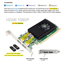 Epic IT Service - Quadro NVS 310 Dual displayports, with Two DP to HDMI adapters, and Half and Full Size Brackets for Either SFF or Regular Full Size Computer(1 Year Warranty)