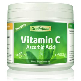 Greenfood Vitamin C, 500g Powder - contributes to the Maintenance of the Immune System, Bones, Skin, Teeth and Gums. Without Genetic Engineering. Without Artificial additives. Vegan