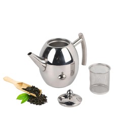 Tea Pot, 1L Stainless Steel Teapot with Infuser Good Pour Silver Coffee Pot with Strainer Filter to Brew Loose Leaf Tea Bag Large Capacity Tea Kettle
