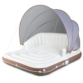 Giantex Canopy Island Inflatable Lounge, Floating Island Raft w/SPF50+ Retractable Detachable Sunshade, 71" x 71" Inflatable Pool Float Canopy w/2 Cup Holders Backrest Armrest for Pool Lake River