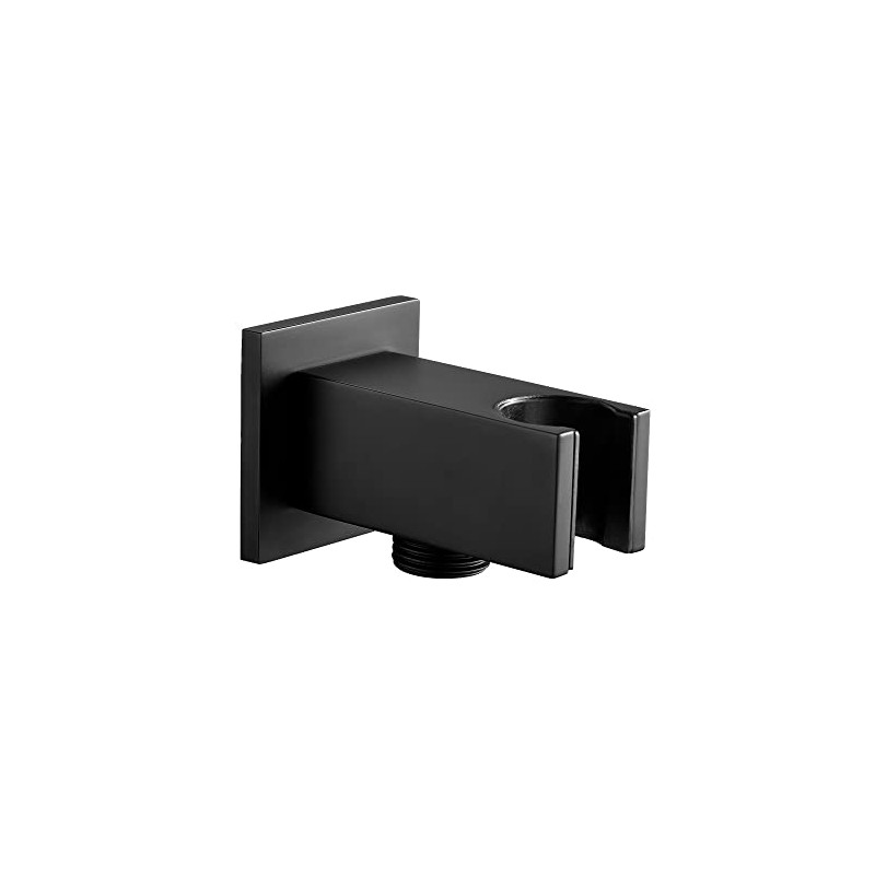 ENKI, O07, Square Shower Outlet Elbow with Holder, Brass Black