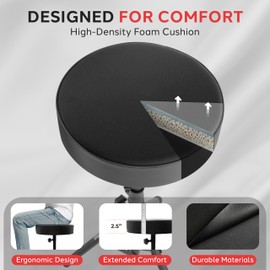 Pyle Drum Throne, Rotatable Padded Seat, Adjustable Height, Foldable Design, Solid Steel Legs, Non-Slip Rubber Feet, Musicians & Drummers, Assembly Required, Supports Up to 330 lbs, 0 lbs Weight