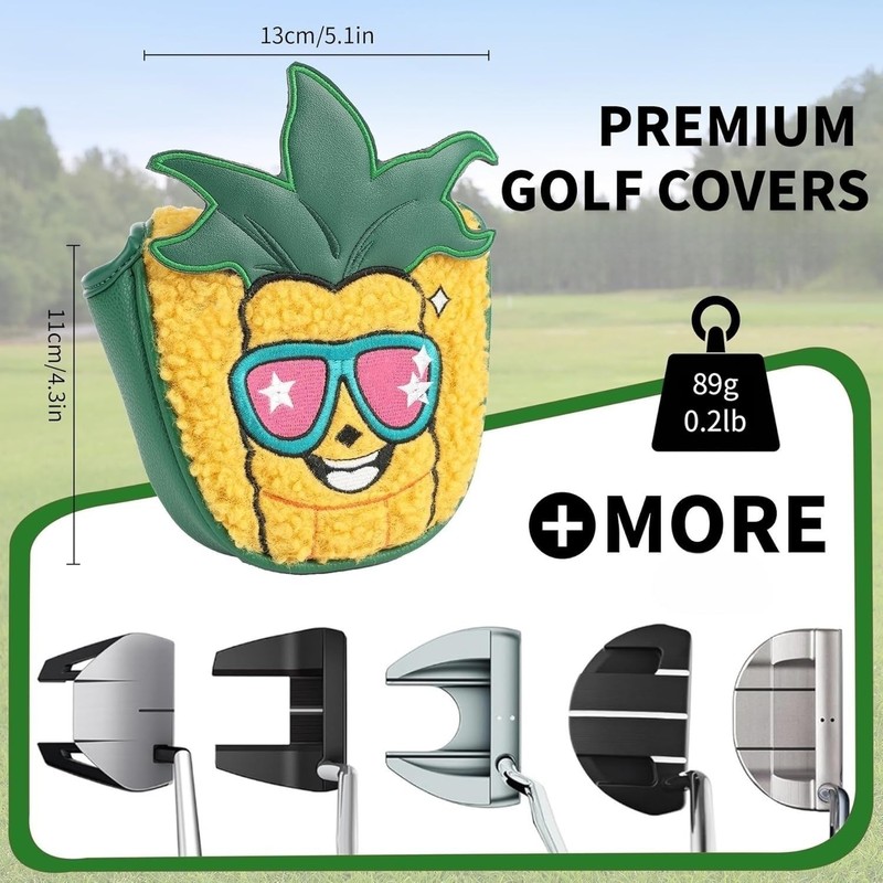 Golf Mallet Putter Cover, Pineapple Design with Sunglasses, Magnetic Closure