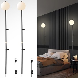 HOMLUCE Wall Sconces Set of Two, Plug in Wall Sconces Globe Shade Indoor Wall Light, Wall Mounted Lamp with Plug in Switch, Wall Lamp for Bedroom Living Room Study Hallway Bedside etc.