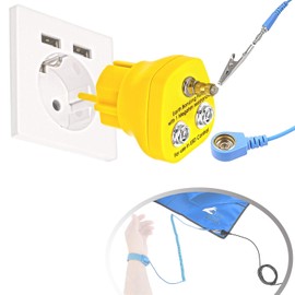 Minadax Earthing Block + Cuff with 1.70 m Extension EBP - Innovative ESD Antistatic Earthing Plug Earthing Plug - 1 x M5 and 2 x Push Button Socket - 1 Megaohm Safety Resistor