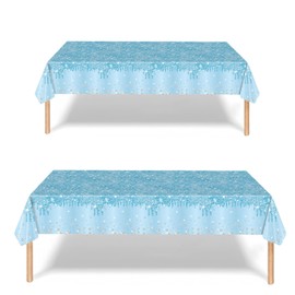 2P Pastel Blue Party Plastic Table Cloth,137x274cm Shiny Glitter Blue Tablecloths Rectangular Diamond Blue Party Dining Table Cover Baby Blue Tablecloths for Baby Shower,Wedding,Birthday Party Décor