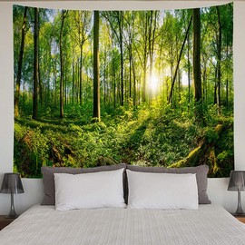BCKAKQA Forest Tapestry Wall Hanging Green Tree and Sunshine Wall Tapestry Nature Landscape Tapestries for Bedroom Dorm Living Room Home Decoration Background Wall Blanket (150X200cm ,59"X79")