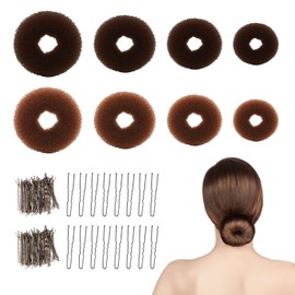 SAIIURV 108 Stück Braun Haardonut Set mit 8 Stk Donut Hair Bun Maker Duttkissen 100 Stk Haarklammern U-förmige, Haarschmuck Knotenkissen Dutt Hilfe Hochsteckfrisuren Zubehör für Kinder Mädchen Frauen