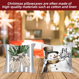 Ajuanbazha Christmas Decorative Cushion Covers, 45 x 45 cm Cushion Covers, Winter Snowman Gloves Elk Eucalyptus Decorative for Sofa Bedroom Living Room Balcony (B)