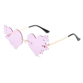 YUGLS Flame Melting Heart sunglasses Women/men Trendy Rimless Party Cute Prom Glasses Novelty Heart Fire Flame Eyewear