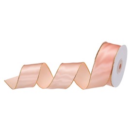 sourcing map 4cm 23m Wide Satin Ribbon with Gold Edges Border Grosgrain Fabric Ribbon for Gift Wrapping Wedding Bouquet, Dusty Pink