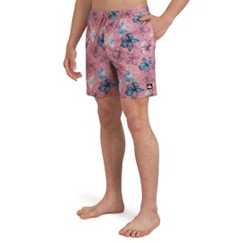 Quiksilver Men's Standard Swimwear Regular Fit Stretchable Comfort Liner Swim Trunks, Floral Design-Dusty Rose