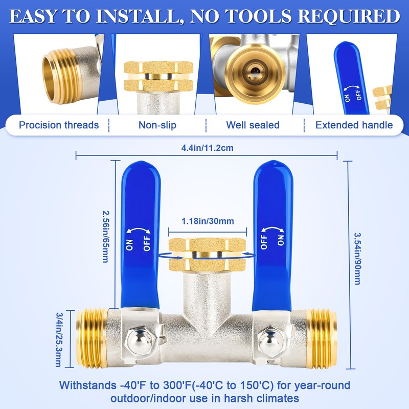 EJW 2 Way Faucet Splitter,Double Hose Connector,Garden Hose Splitters, Hose